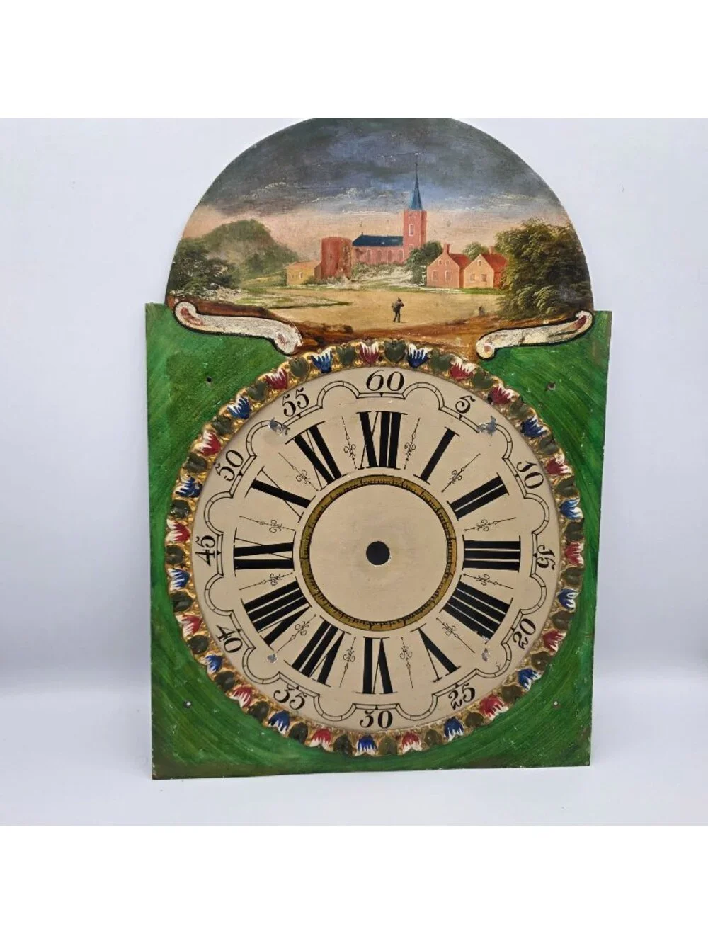 Clock Face Hand Painted Metal 1890s Dutch Longcase Table decor Decoration Face